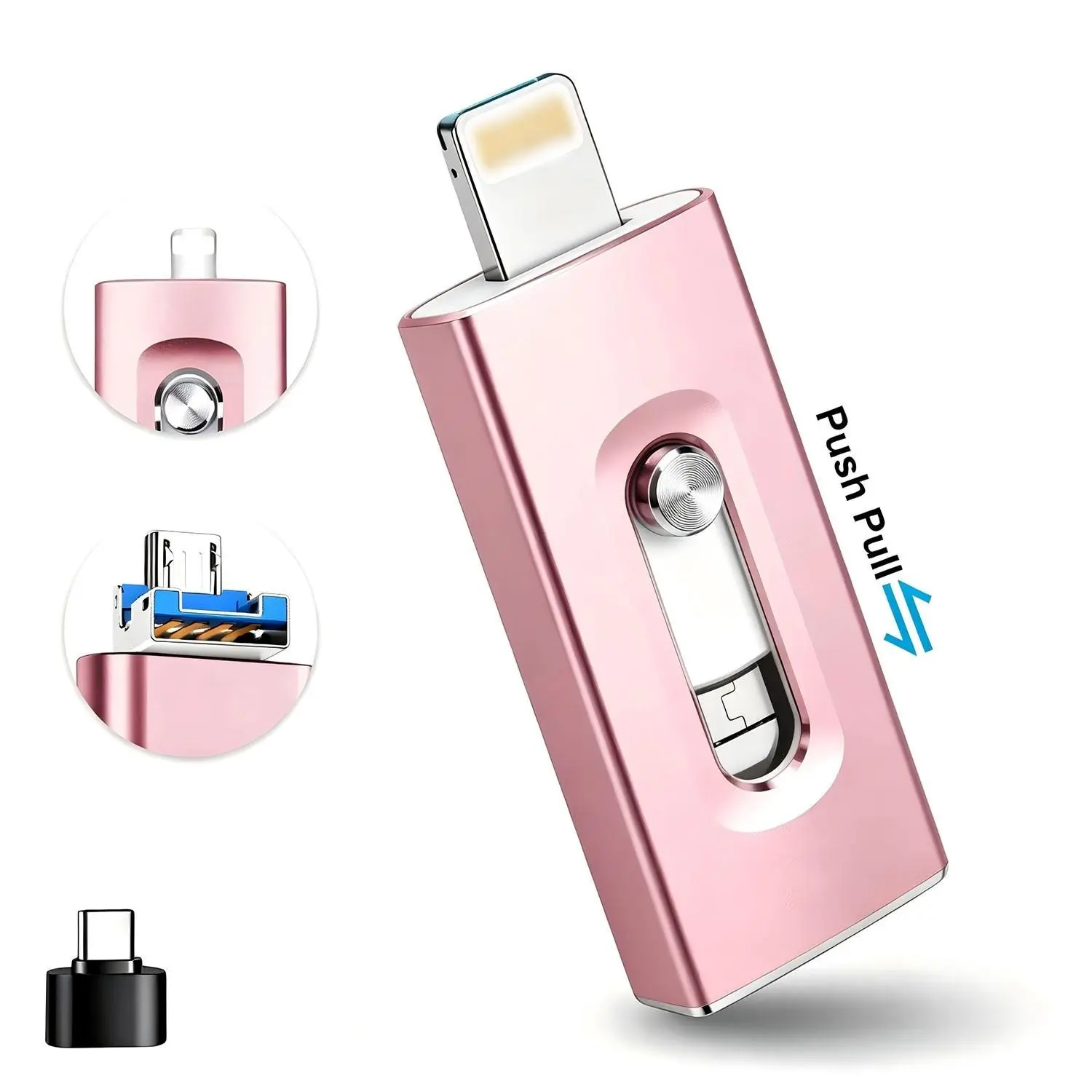 4-In-1 Phone USB Drive, 29GB External Memory Storage, USB 3.0 Compatible with iPhone iPad Android PC, Photo Backup Solution