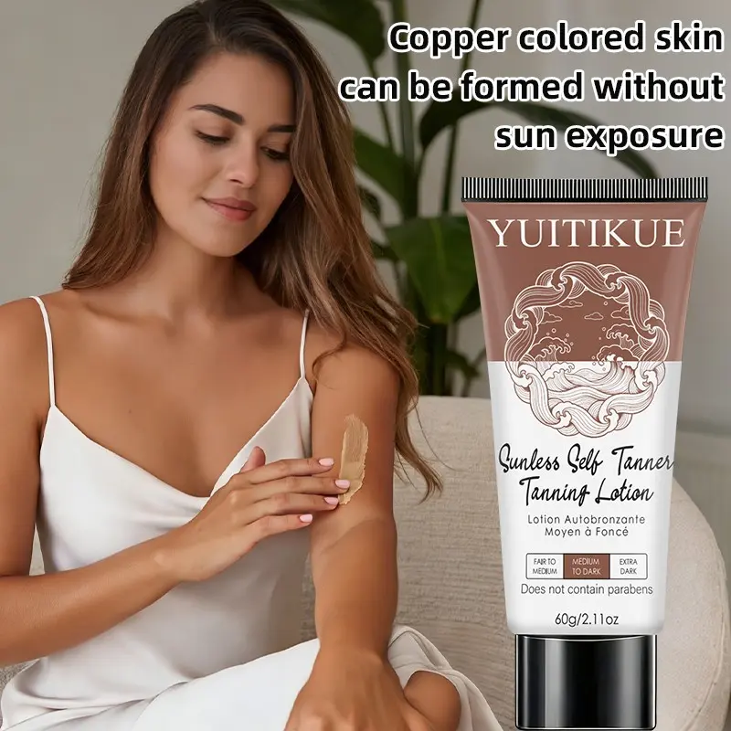 Yuitikue Natural Bronzer Lotion, Long-Lasting Copper Glow, Paraben-Free, Full Body Use, 60g, Ideal for Even Skin Tone