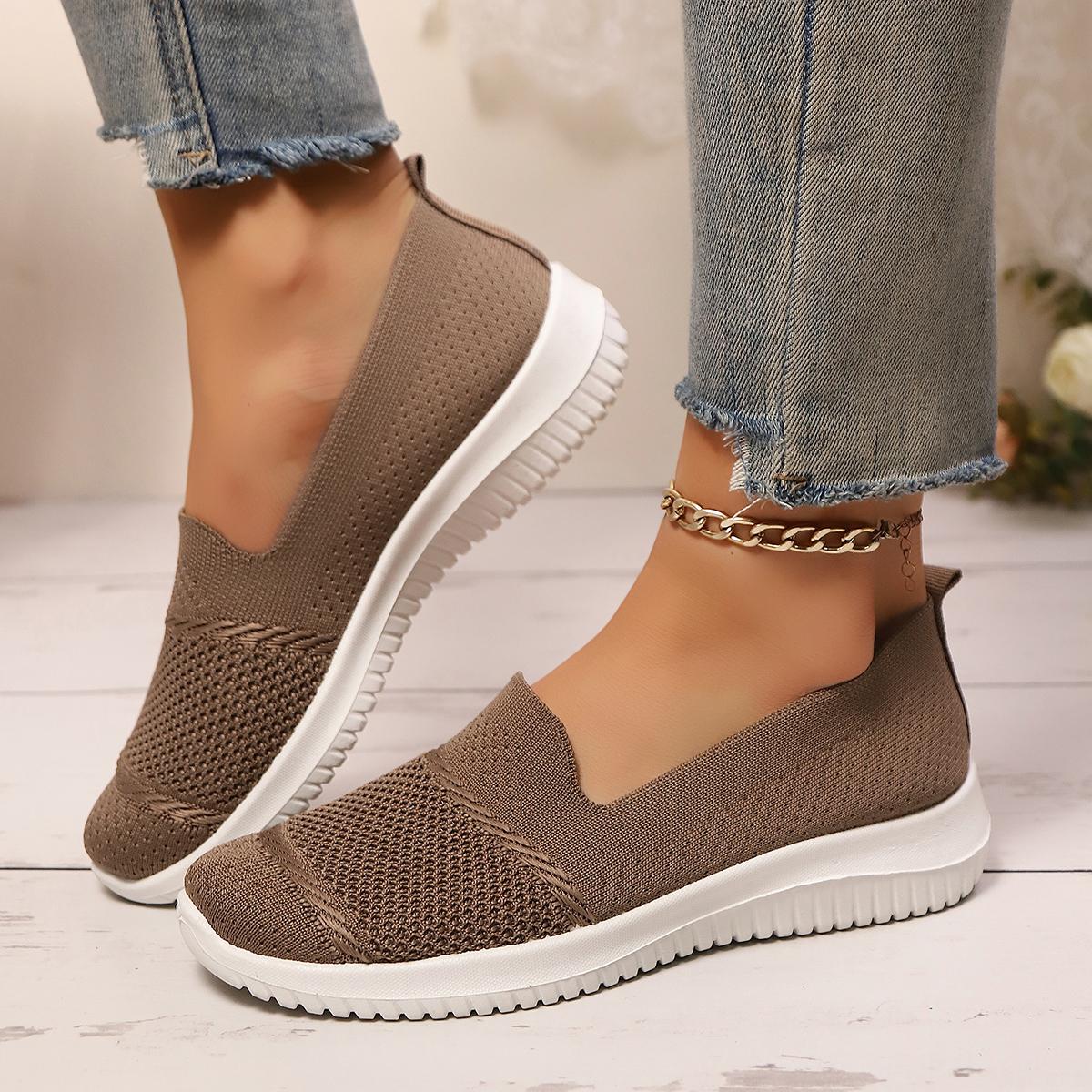 Womens Cloud Soft Sole Slip On Sneakers Breathable Knit Walking Shoes All Day Comfort Casual Trainers For Women Cozy Everyday Wear