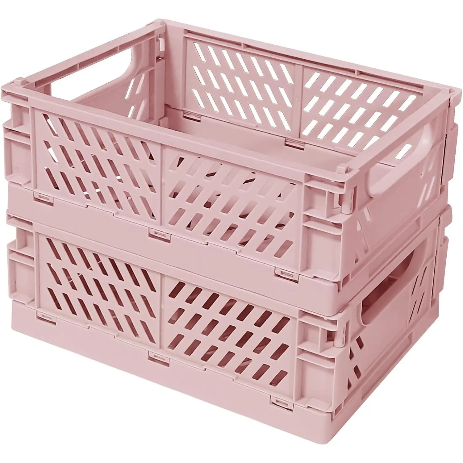2Pcs Foldable Small Pastel Plastic Storage Bins Colorful Containers Baskets for Classroom Kitchen Office Bedroom Desktop Home Decor Pink 9.8" x 6.5" x 3.8"