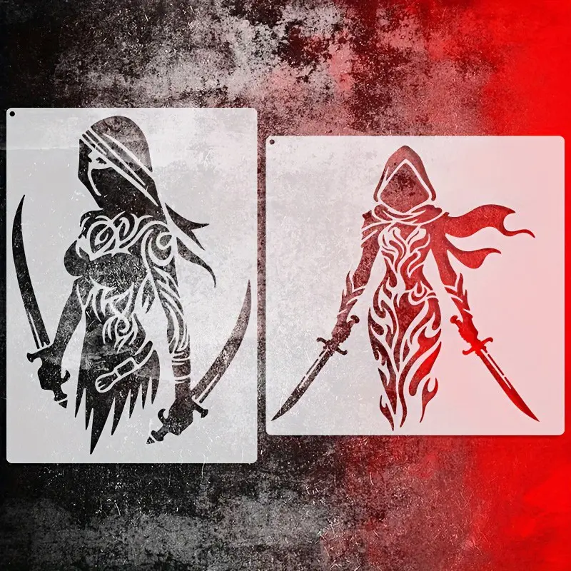 Fantasy Female Assassin Stencil Template 2pcs, Cosplay Props Spray/paint, Stage Costume Printing Tool, Anime Character Painting Template, DIY Art Template
