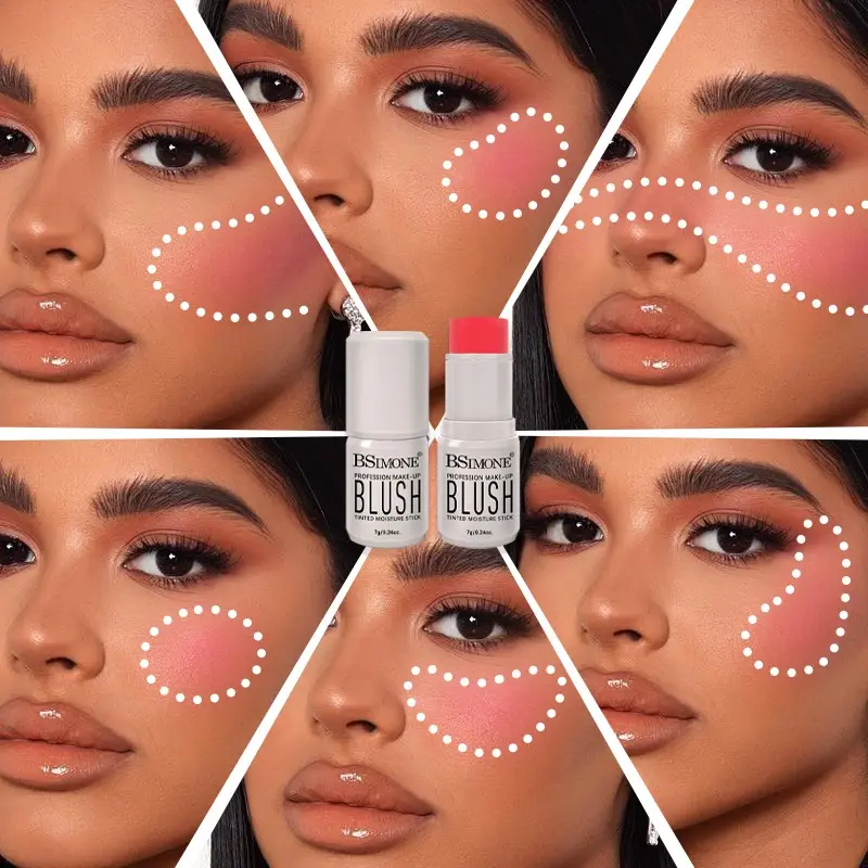 Bsimone 3-In-1 Rose Blush Stick, Long-Lasting, Smooth Cream Texture, Perfect for All Skin Tones, Ideal for Parties and Travel