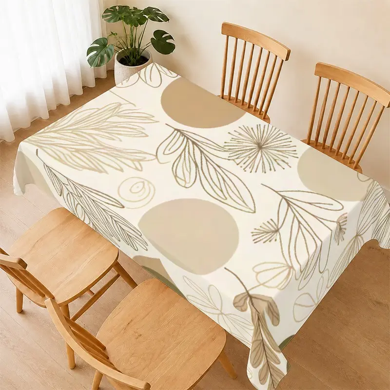 Minimalist Plant Tablecloth, Abstract Leaf Design, Waterproof Heat Resistant, Easy Clean, Modern Home Decor, Perfect for Dining and Parties