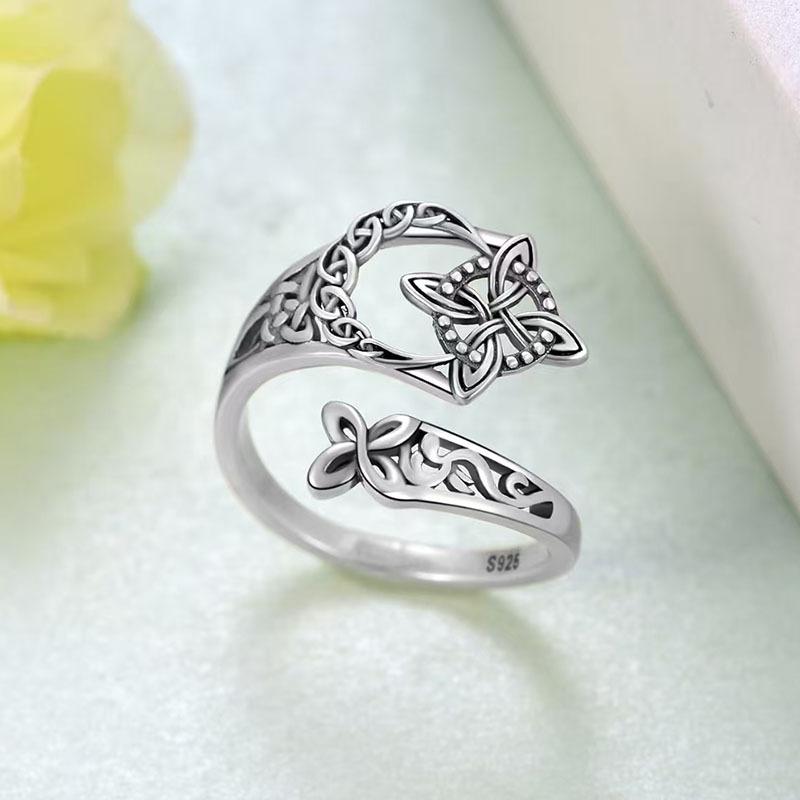 Retro Geometric Cross Hollow Ring Women Personalized Pattern Student Finger Ring Adjustable Open Ring
