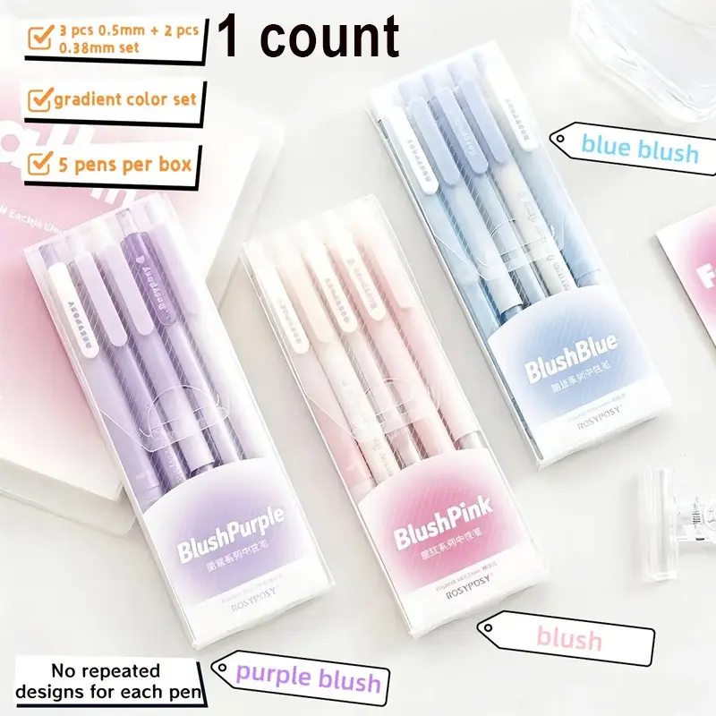 5-Pack Neutral Pens Set, 0.5mm & 0.38mm Tips, Push-Button Design, Office & School Supplies, Gift Box Packaging, Stationery Gifts