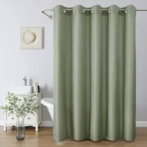No/Liner Needed - Waterproof  Hotel Waffle Weave Shower, Machine Washable, Magnetically Weighted Hem, 71"x74" Sage Green for