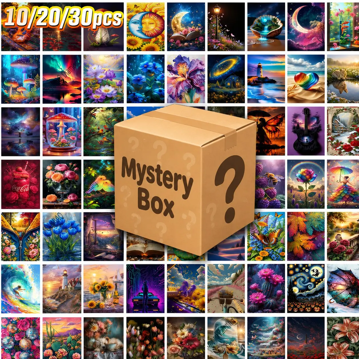 10/20/30‑Piece Mystery Box Diamond Painting Set, 20×20cm Full Drill Random Art Patterns, Interactive Group DIY Craft Kit, Perfect for Game Night & Craft Party, Home Wall Ornament, Stress‑Relief Hobby Gift for Adult New Crafters