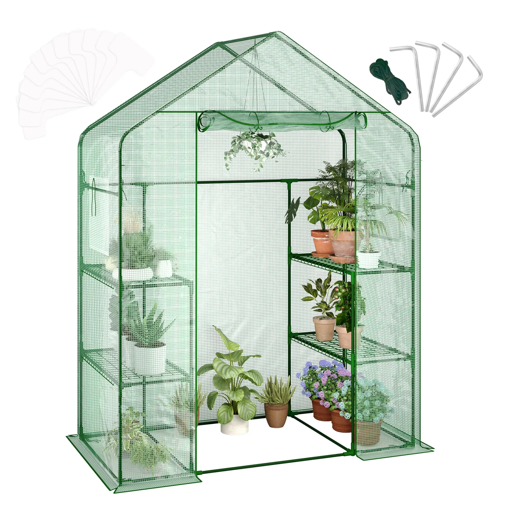 Garvee Greenhouses for Outdoors with 4 wire shelves, 57 x 29 x 77 in Portable Greenhouse with Thicken PE Cover, Roll-up Zipper Door, Walk-in Green Houses for Seedling Flowers Growing
