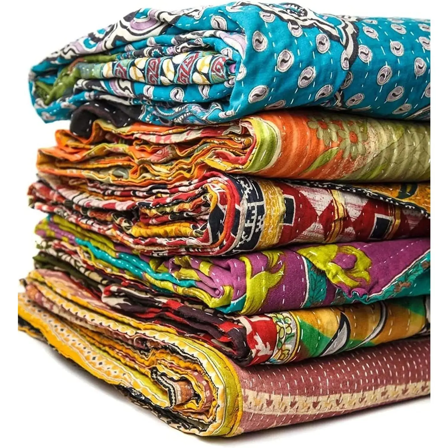 Handmade Vintage Kantha Quilt Throw Blanket, Indian Bedding Bedspread Decor, 85x55 Inches, Assorted Colors, 2 Pcs Lot