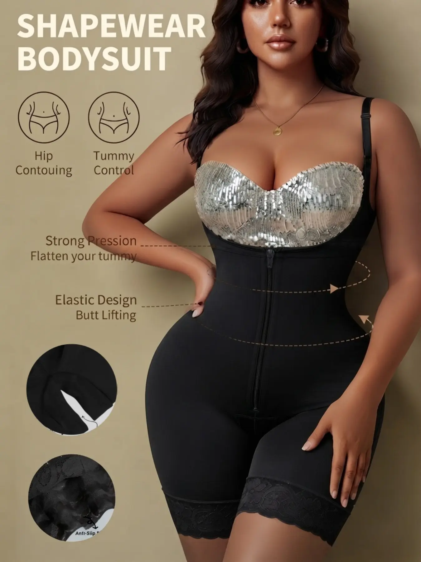 1 Count Women's Butt Lifting Bodysuit, Colombian Shapewear, Fajas, Tummy Control Body Shaper, Zipper Closure Shapewear Bodysuit, Waist Abdomen Compression Shapewear, Comfortable Tight-Fitting Jumpsuit, Suitable For Daily,Sport,Yoga