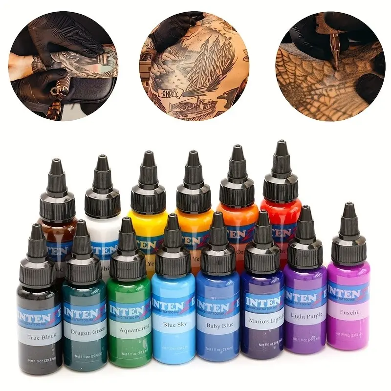 14pcs 29.6ML Tattoo Ink Set, Tattoo Inks Set, Ideal for 3D Makeup, Beauty, Skin & Body Care, Beginner Friendly, Permanent Makeup Pigments, Tattoo Supplies