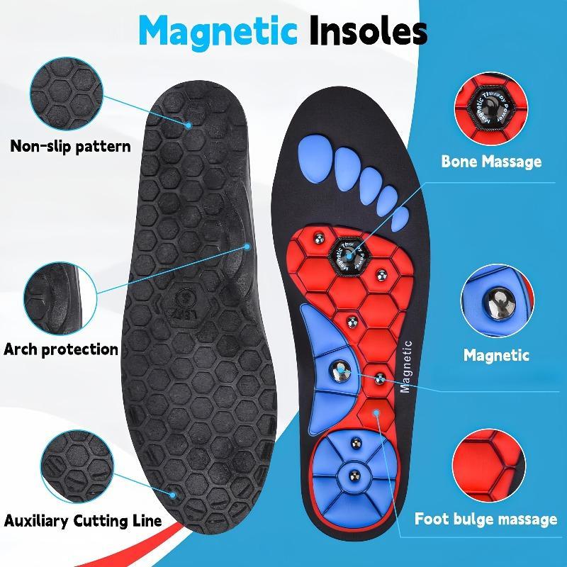 2 Pairs EVA Massage Insoles with Magnetic Acupressure Points - Shock-Absorbing, Breathable Sports Inserts for Arch Support, Red & Blue Hexagonal Pattern, Ideal Gift for Men & Women