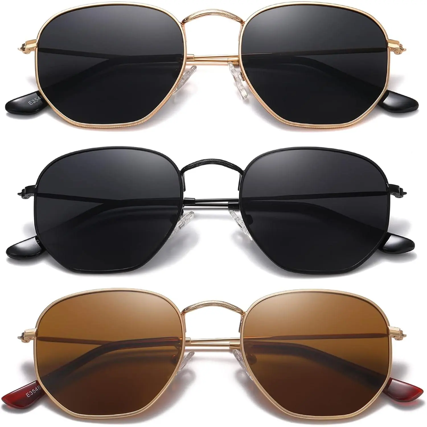 Unisex Small Frame Polarized TAC Sunglasses - Geometric Hexagonal Retro Metal Frame, UV400 Protection Lens, Reflected Light Elimination Mobile Phone Selfie Accessory, Polarised Lens