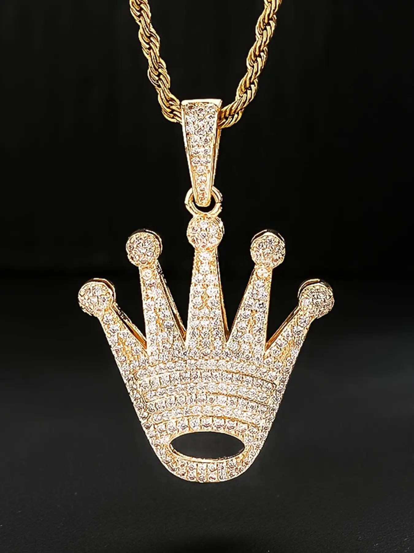 Crown Pendant Necklace with Braided Chain, Hip Hop Street Style, Unisex Gift, Party Ready, All Seasons Jewelry