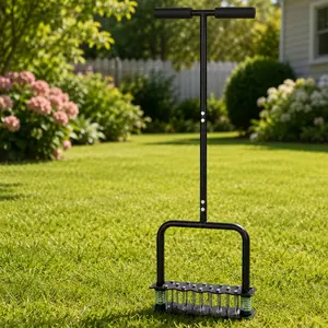 【Father's Day Gift】Lawn Hole Digger, 15 iron-shaped nails - Manual lawn maintenance tool, adjustable height, spring loosening device, lawn loosening tool - soil hole digger