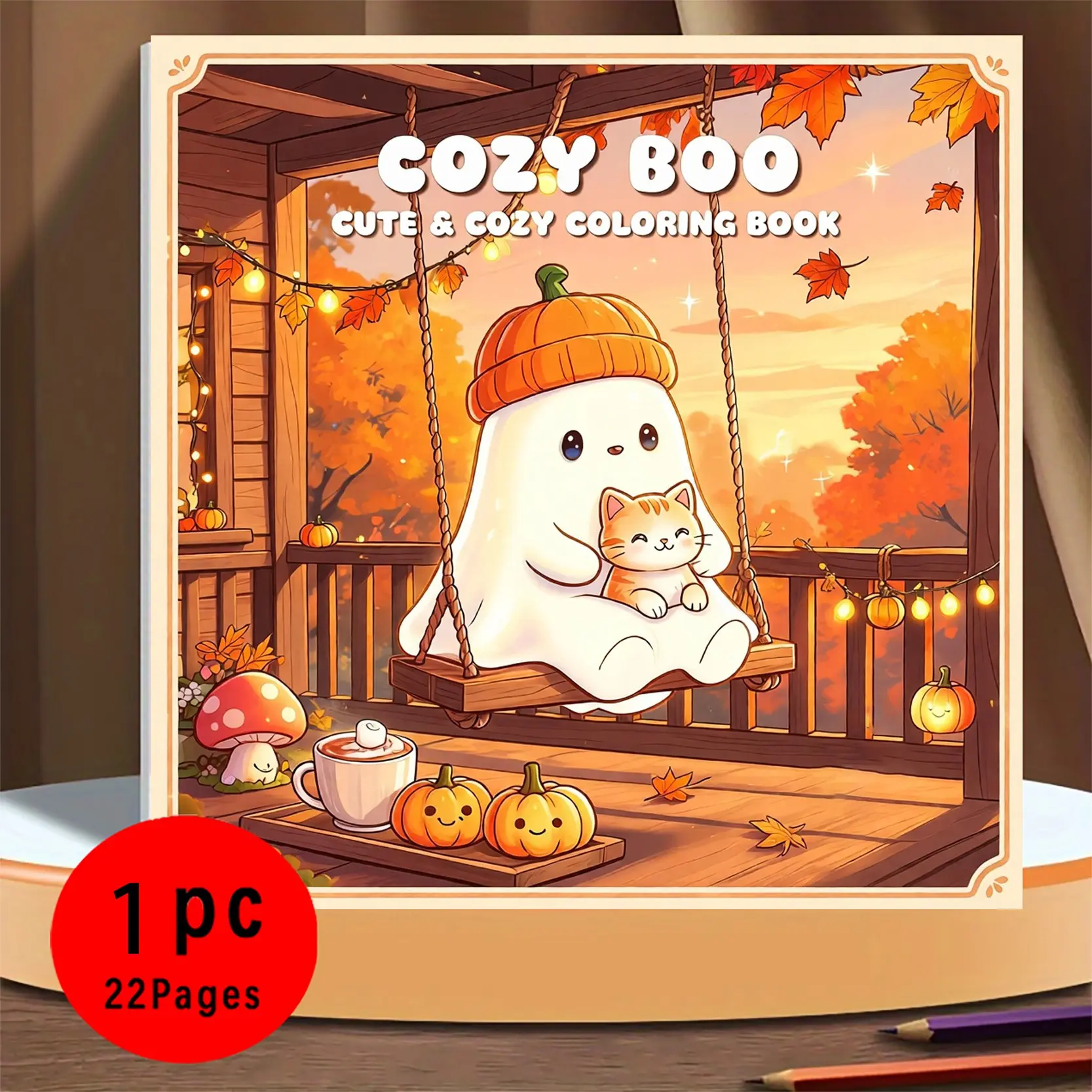 Cute Ghost Coloring Book for Adults and Kids, 22 Pages Easy-To-Color Designs, Thick 120g Paper, No Ink Bleed, Odor-Free, Halloween Stress Relief
