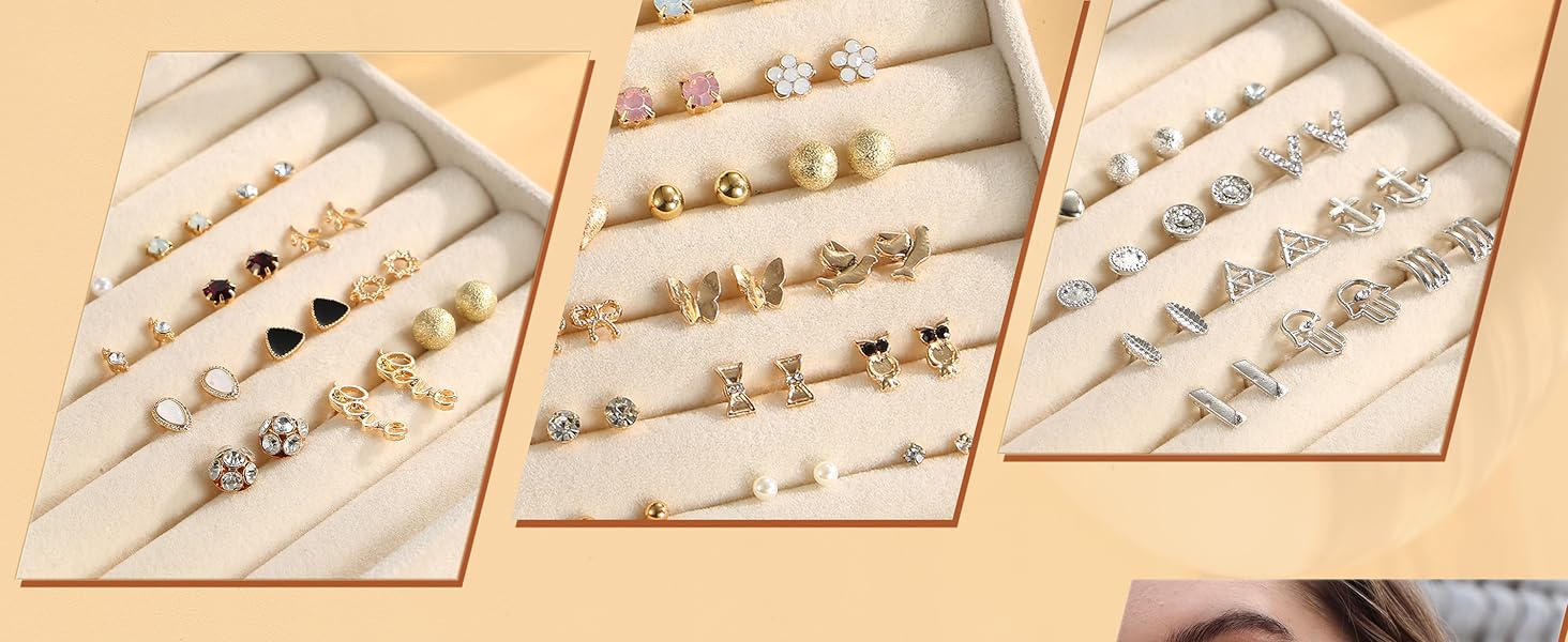 84 Pairs Aesthetic Stud & Hoop Earring Set | Hypoallergenic, 316L Stainless Steel, Daily Style Mix