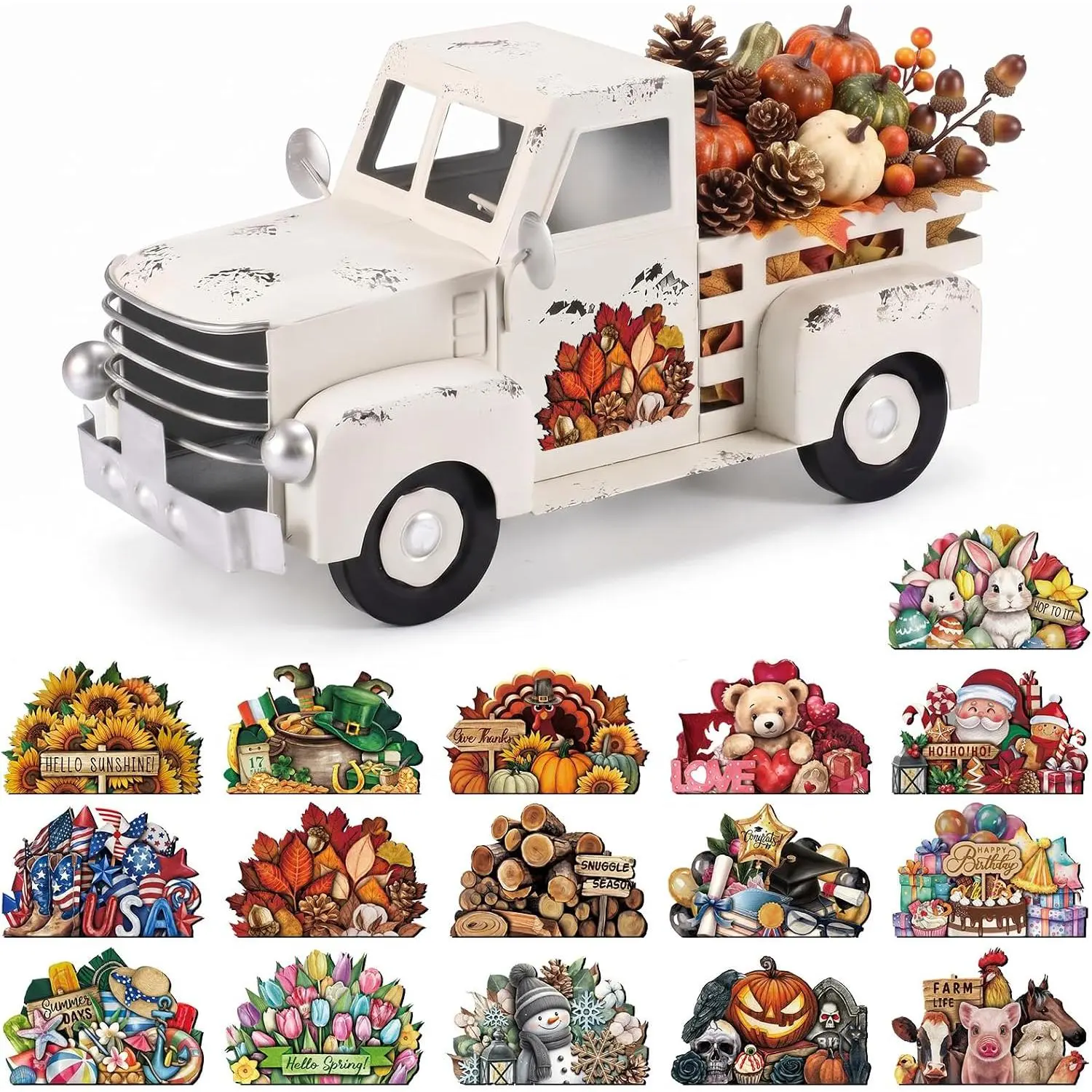Decor 12.2 Inch  White Metal  with 16  Fall Table Decoration Thanksgiving Centerpieces for  Kitchen Christmas Holiday Interchangeable Decor