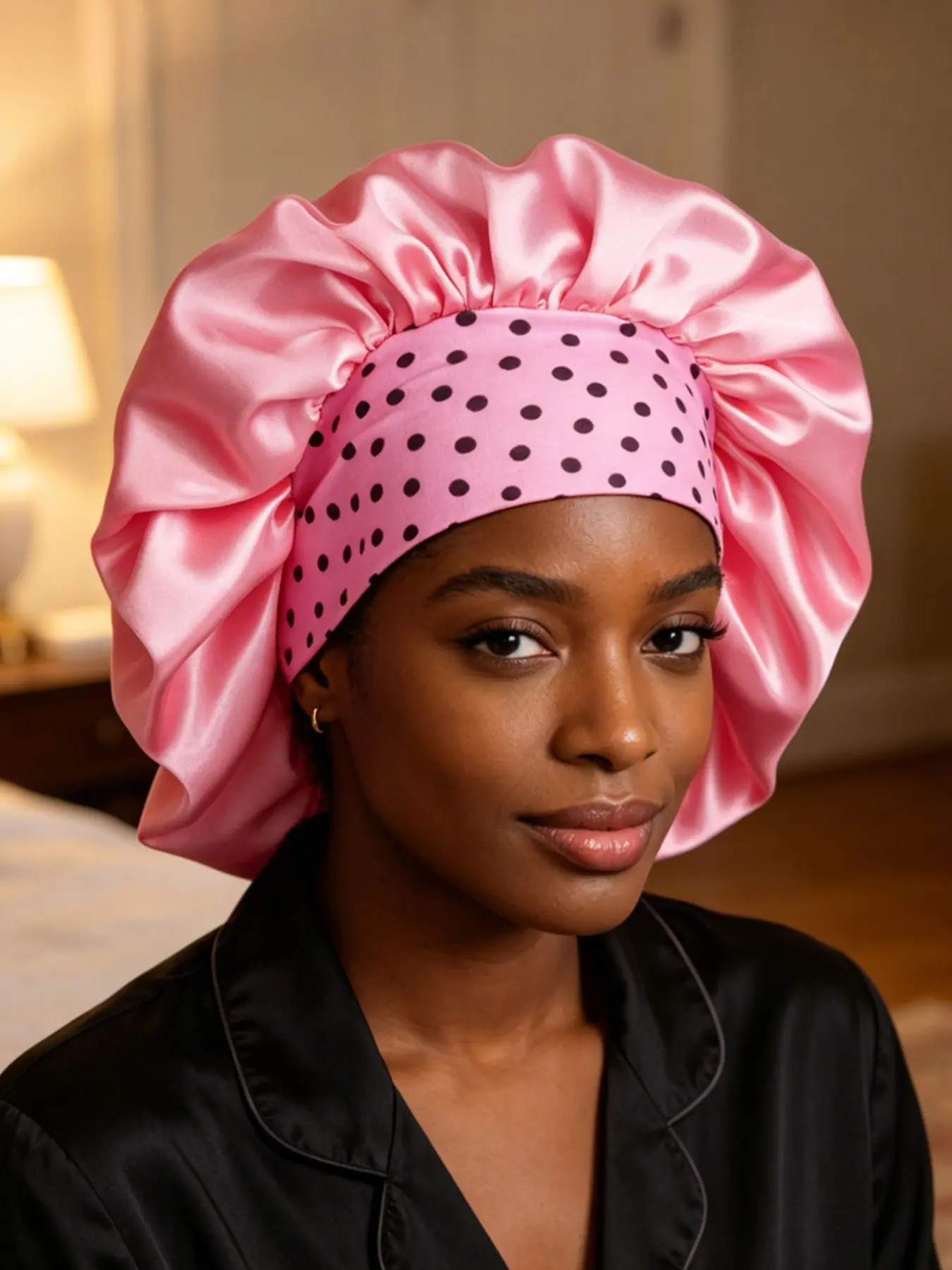 Dot Pattern Women's Satin Sleep Hat Hair Protector, Soft Comfortable Design, Ideal for Night Use, Fashionable Women's Headwear