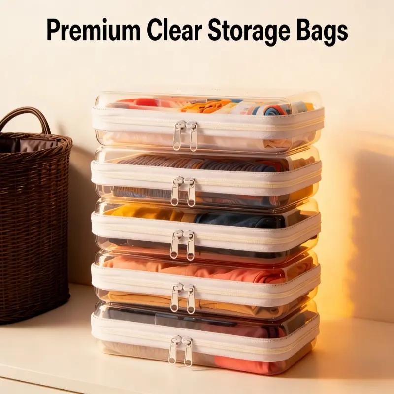 Four Piece Set Of Hard Transparent Zipper Storage Bag, Plastic Pencil Case, Transparent Storage Box Suitable For Cosmetics, Snacks, Building Blocks, And Puzzles, Makeup Bag And Makeup Bag, Multiple Sizes (Small, Medium, Large, Extra Large)