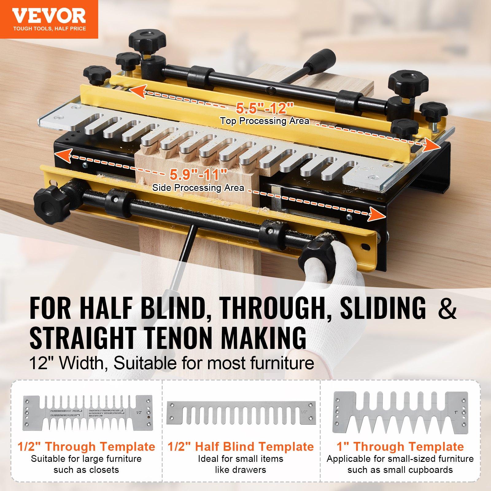 VEVOR Dovetail Jig, 12 in Width, Dove Tailing Router Jigs with 4 Router Bits & 3 Templates, Precise Alignment Dove Tail Jig, Mortise and Tenon Woodworking Tools for Furniture & Wood Cabinet Making