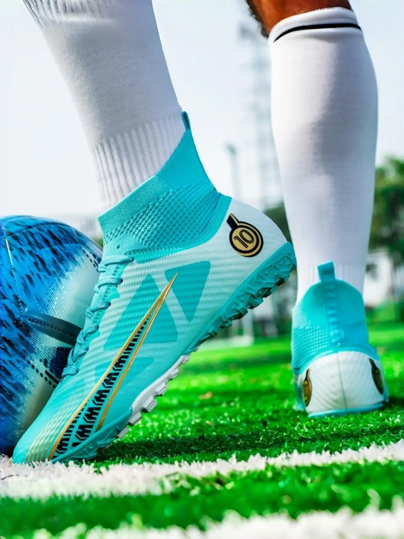 1 Pair Unisex High Top Soccer Football Shoes Ankle Support Anti Slip Cushion Dual Turf