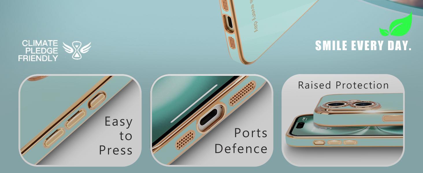 Teageo Compatible with iPhone 16 Case for Girl Women Cute Love-Heart Luxury Bling Plating Soft Back Cover Raised Camera Protection Bumper Silicone Shockproof Phone Case for iPhone 16, Pearl Aqua