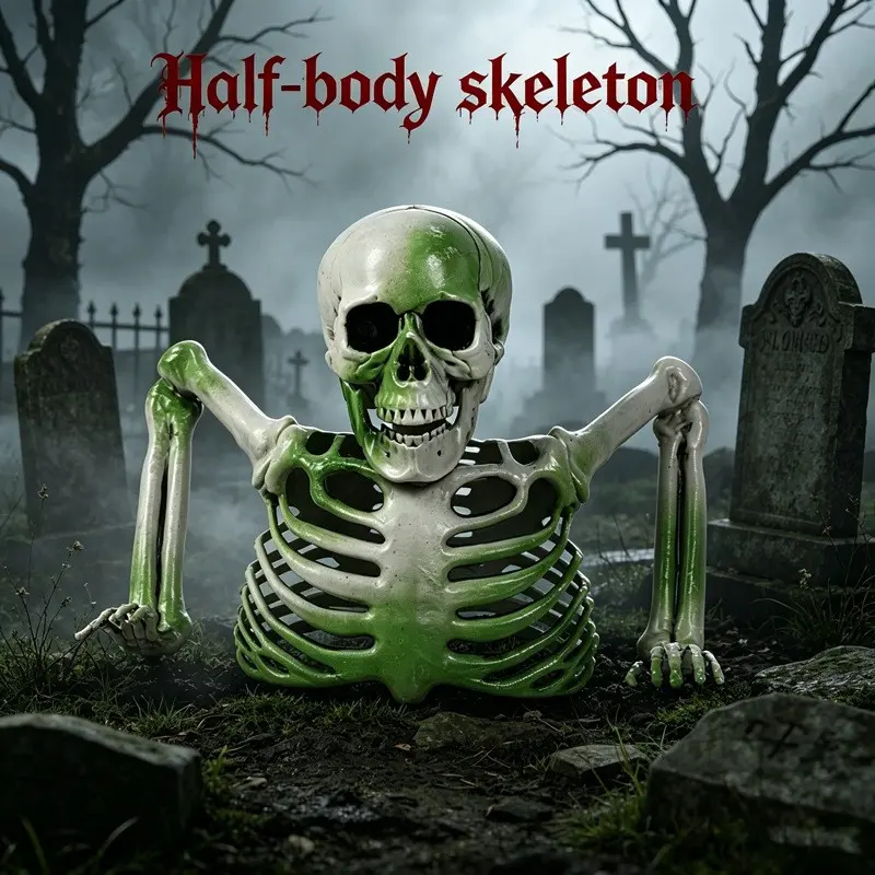 Spooky Half Skull Halloween Decor Prop, ideal for Halloween themed parties and yard decorations to create an eerie and terrifying atmosphere