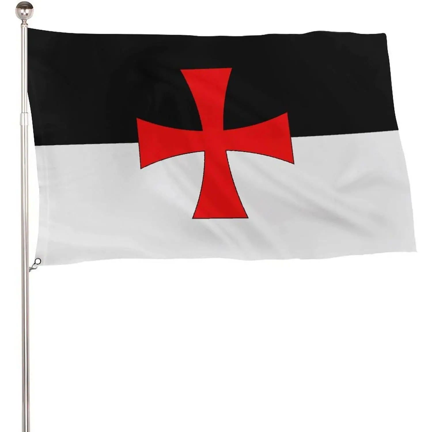 Knights Templar Baucent Single Flag, 115D Polyester 5x3 Ft Lightweight Banner with 2 Metal Eyelets, for Outdoor Display & Party Backdrop
