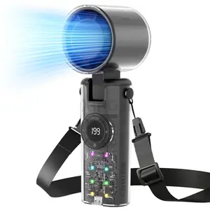 Portable Turbo Fan, USB-C Rechargeable Fan with LED Display/135° Foldable/199 Speed, 5 IN 1 High-Speed Handheld Fan/Desktop/Neck/Flashlight/Multi-Color LED for Summer, Concerts & Outdoor Use