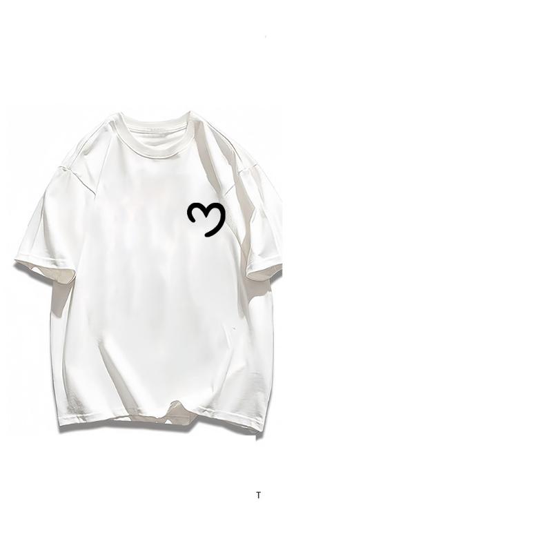 Minimalist Heart Graphic Summer T-Shirt for Women | Premium 100% Cotton Heavyweight Loose Fit Short Sleeve Tee | Aesthetic Casual Oversized Crewneck Top | Soft Breathable Streetwear Apparel 2026 | Essential Stylish Gift for Her Casual Comfort Day