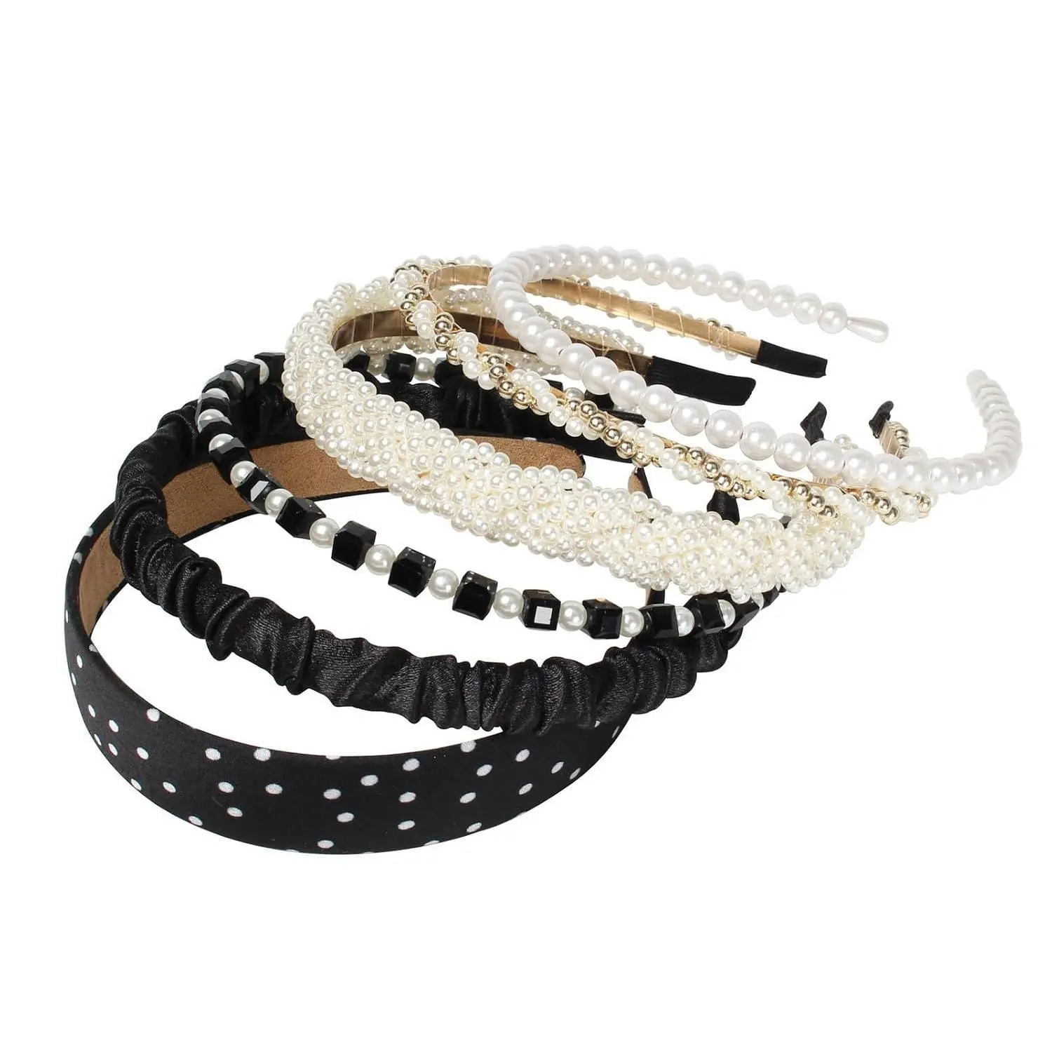 Headbands for Women Non Slip  Polka Dots Headband | Cute  Hair Bands for Girls,Twisted  Band,Black Padded Headband Set,Non Slip,Thin Metal Headbands for Women