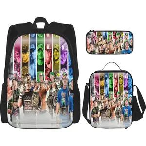 John Cena Backpack 3 Pieces Set With Lunch Bag And Pencil Case Combination for Work/Sport/Picnic Classic Laptop Backpack Travel Daypack Stationery Bag