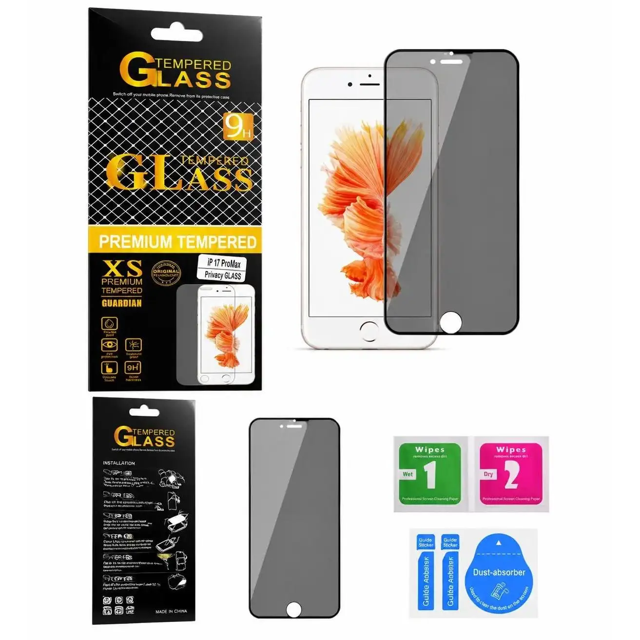 HD Clear Full Screen Tempered Glass Screen Protector for iPhone 17 Pro Max 16 15 14, 9H Hardness Scratch Resistant, Anti-Fingerprint Oleophobic Coating, Explosion-Proof Shatterproof Design, Blue Light Eye Protection, Bubble Free Easy Install Kit