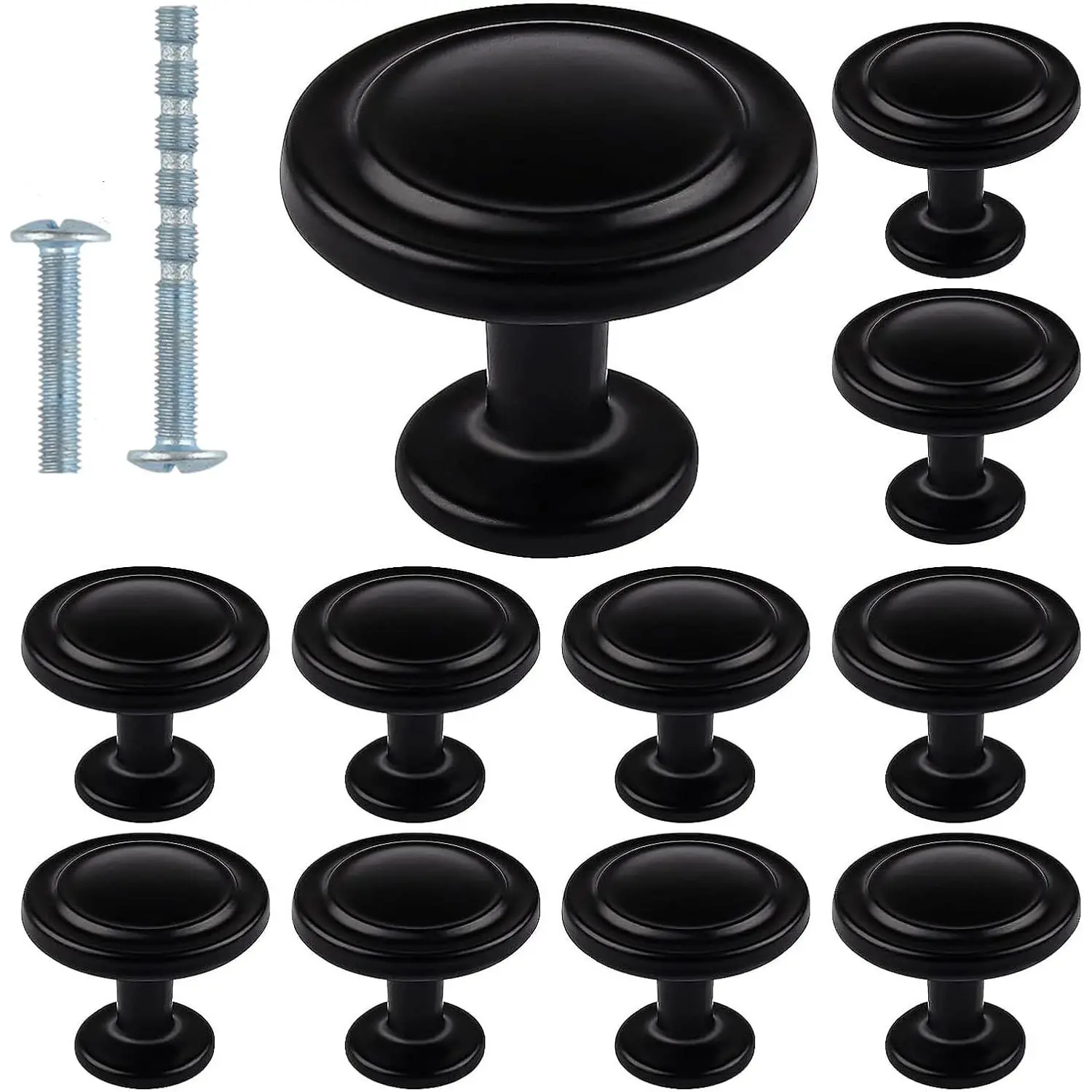Black Kitchen Cabinet Knobs 1-1/4 Inch Round Drawer Handles Single Hole Cabinet Knobs for Dresser Drawers Bathroom Cabinet Hardware - 10 Pack | Single Hole Cabinet Knobs for Dresser Drawers Bathroom Cabinet Hardware - 10 Pack