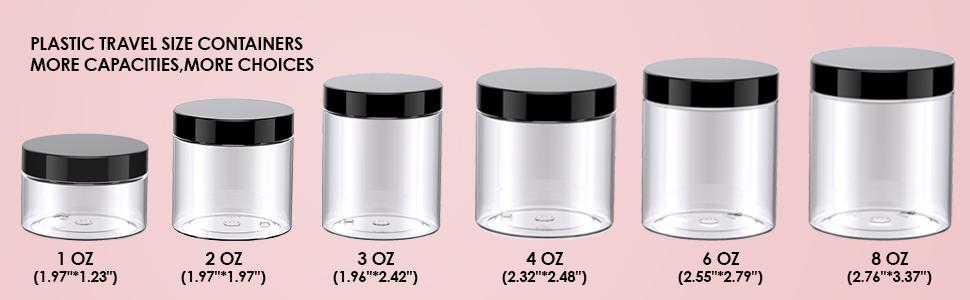 50 count Plastic Jars Round Clear Cosmetic Container with Lids, Slime Jars for Lotion, Cream, Ointments, Makeup, Eye shadow, Rhinestone, Samples, Pot, Travel Storage