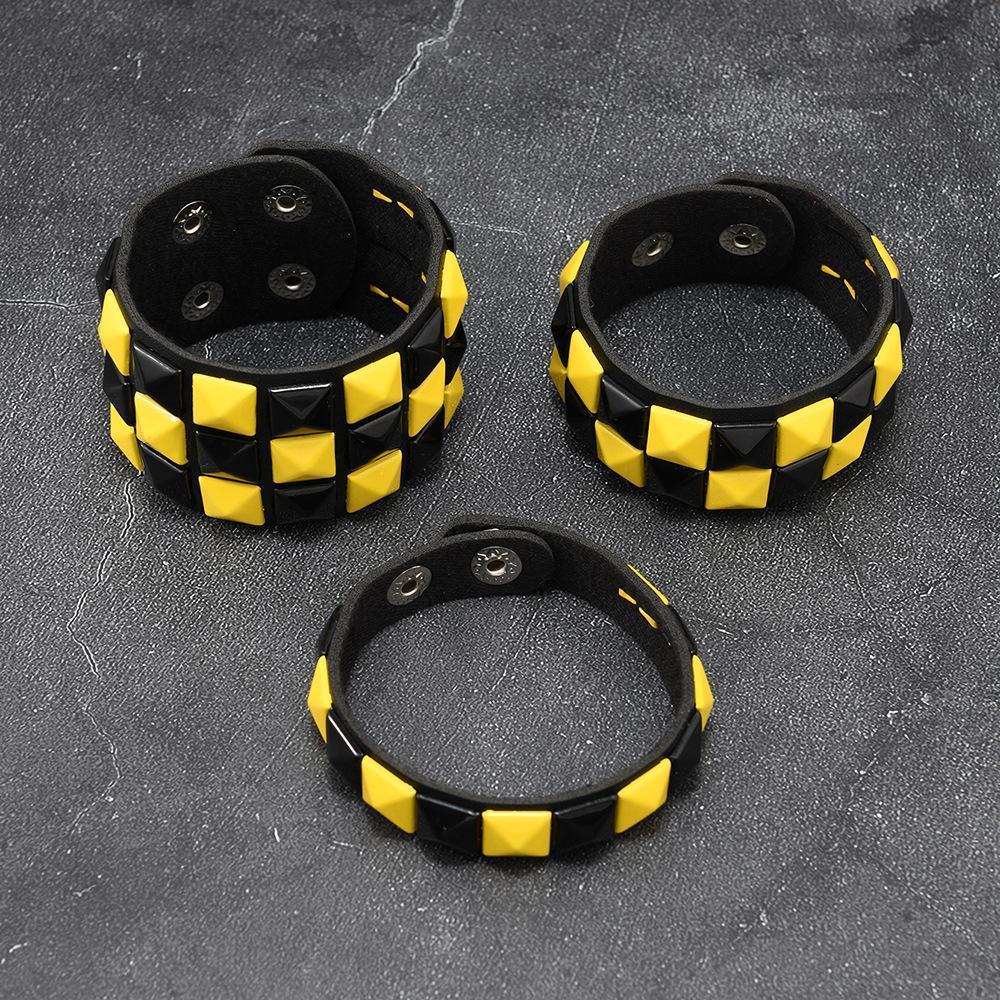 3Pcs/Set Fashion Contrasting Rivets Leather Wrist Friendship Big Wide Bracelet For Male Female Buckle Vintage Punk Jewelry
