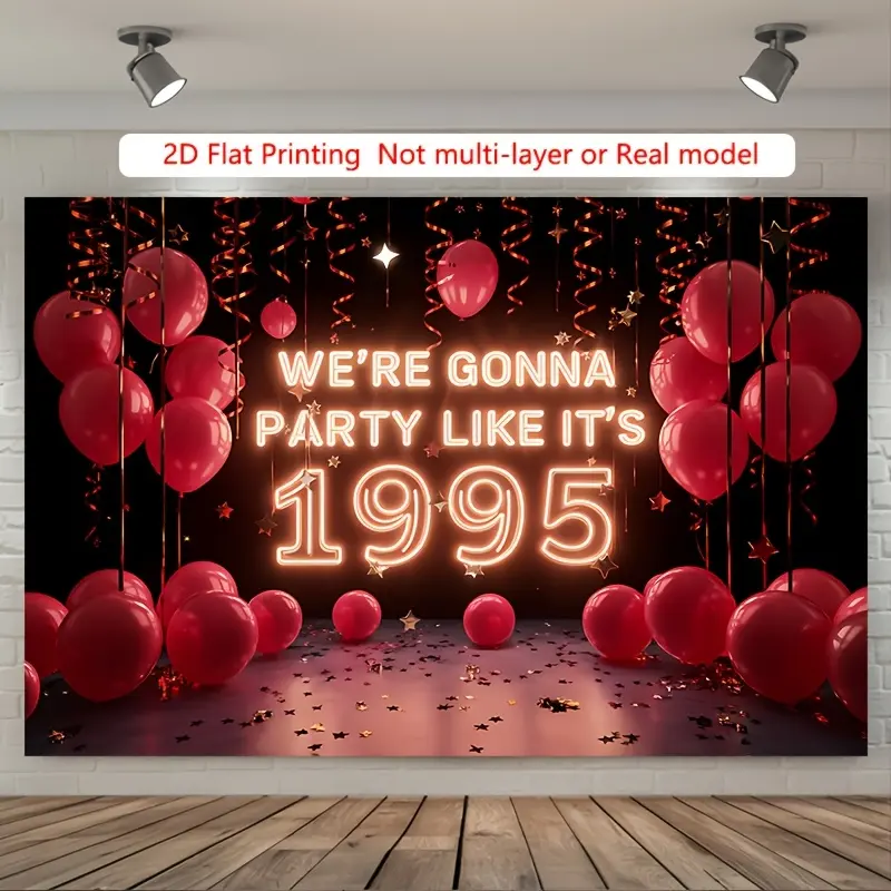 2D Flat, 1pc 1995 30th Birthday Banner Suitable for 30 Years Celebration - Horizontal Numbered Photo Backdrop with 1995, Party Decorations for 30th Birthday Party Supplies, Wall Hanging Gift for 1995 Birth Year, 2D Flat