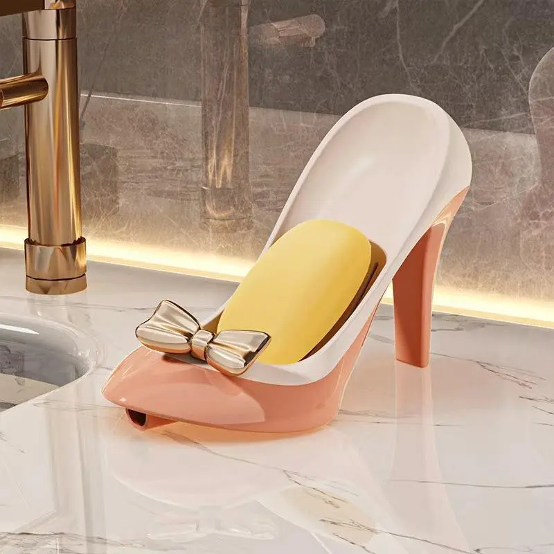 1pc Silicone Anti-Slip Light Luxury High-Heel Suction Cup Soap Dish, Bathroom Multifunctional Grid Soap Holder
