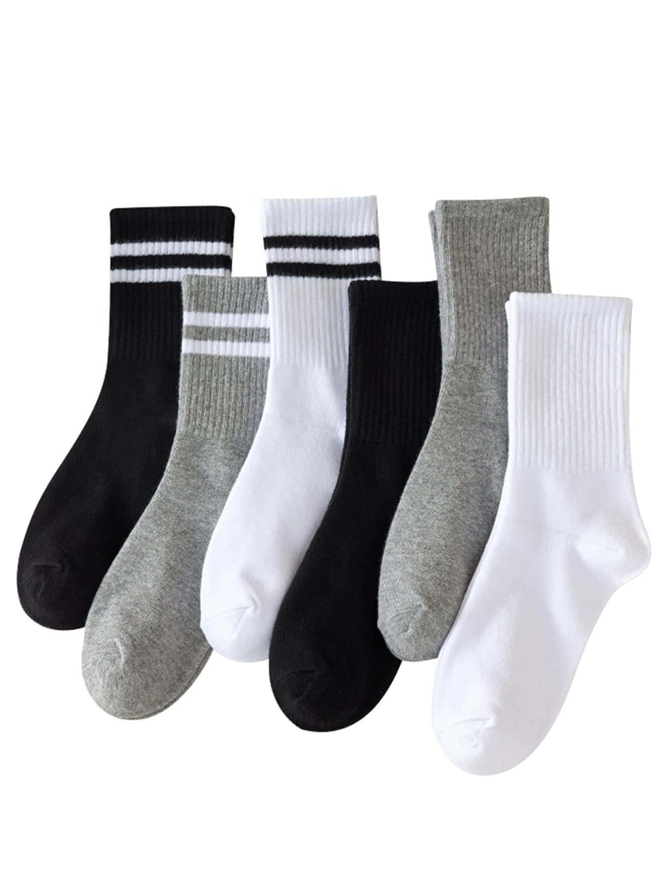 Striped Print Crew Socks, Mid-calf Socks, Athletic Running Socks, Multi-pack Mid Tube Socks, Basic Essential Knit Socks, Versatile Street Style Womenswear