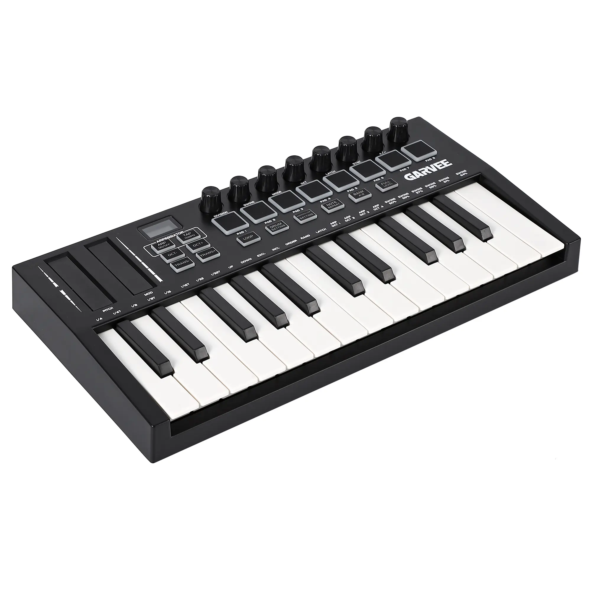 Professional 25-Key USB MIDI Keyboard Controller – Integrated DAW Control, 8 Drum Pads, 8 Assignable Knobs, OLED Display, speed-Sensitive Keys, Durable ABS, Compact Portable Design for Music Production