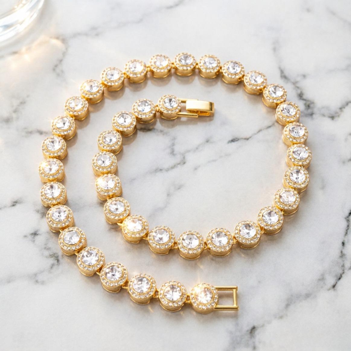 Hip Hop Trendy 12MM Width Round Moissanite Tennis Bracelet Necklace Set for Women/Men Fashion Hippie Necklace Jewelry, Iced Out Luxury Style Gift Popular Trend