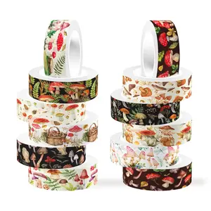 12 count Mushroom Washi Tapes Set Forest Mushroom  Masking Tape Mushroom Themed Decorative Tape Mushroom Printed Decorative for DIY, Planner, Scrapbooking, and Party Decor