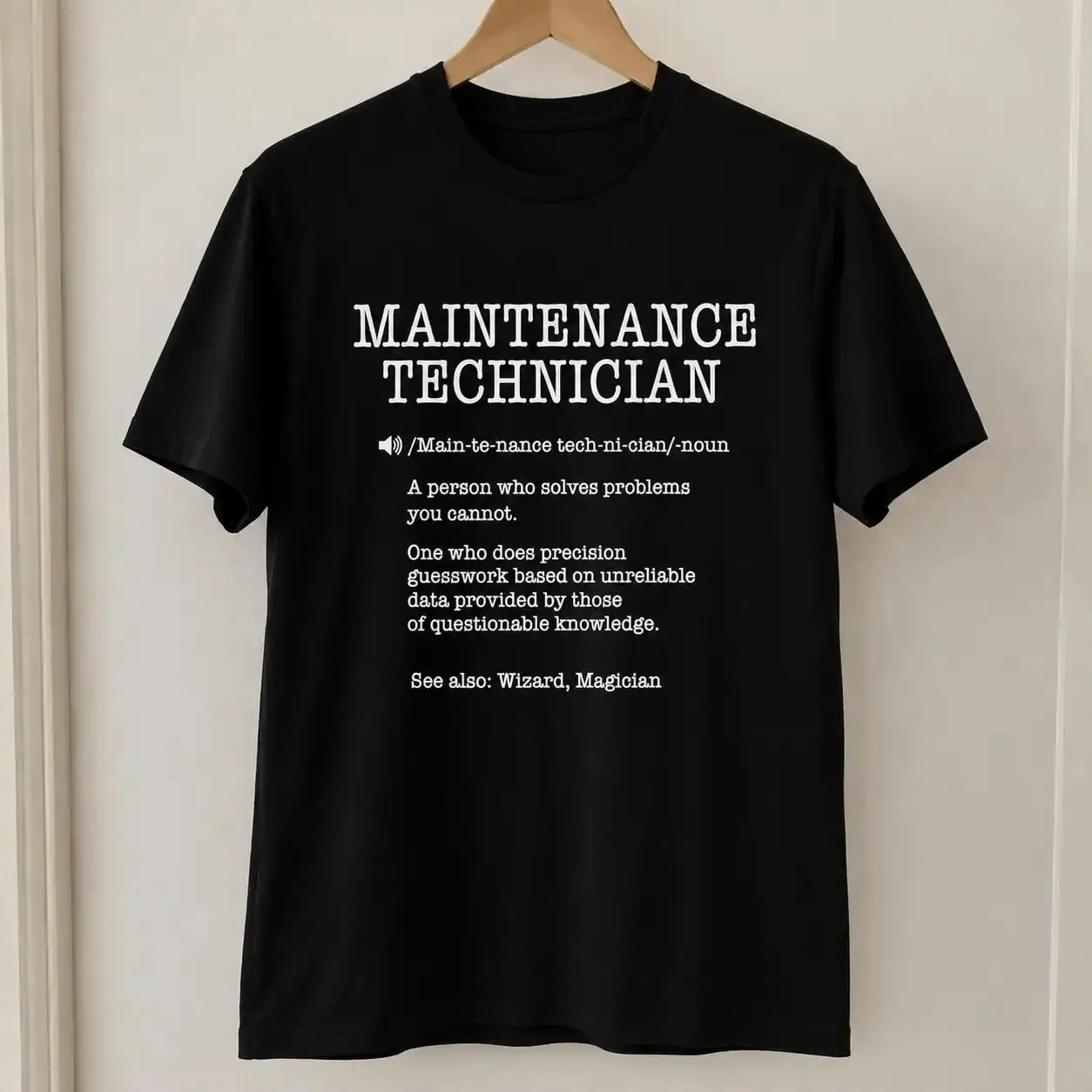 Men's Funny Maintenance Technician Definition Graphic Print Top - 100% Cotton, Comfy Loose Fit, Basic Workwear T-Shirt Menswear Tshirt