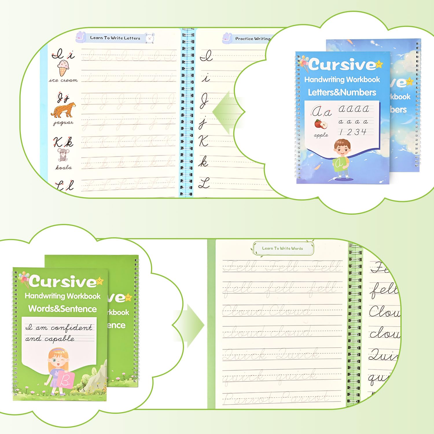 2 Pack Grooved Cursive Handwriting Workbook, Disappearing Ink Cursive Tracing Books,  Learning Cursive Writing Books for Teens