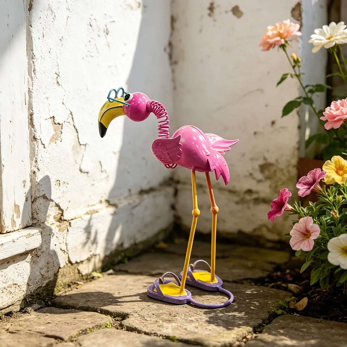1 Pc Pink Metal Flamingo Garden Statue Outdoor Yard Lawn Decorative Sculpture Art Stake Weatherproof Iron Craft Ornament for Patio Balcony Pathway Decoration Housewarming Festival Gift for Gardening Lovers