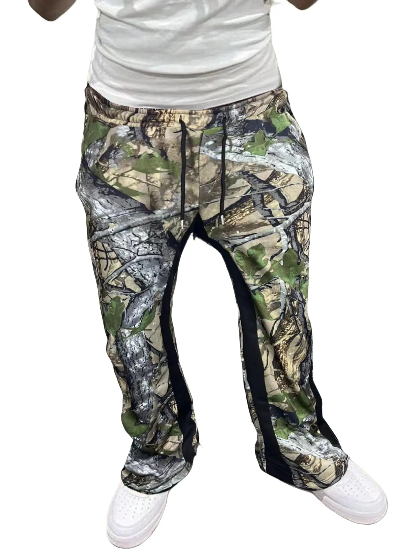 Men's Camouflage Print Drawstring Casual Long Pants, Micro Flare Leg, Comfortable Daily Wear, Stylish and Trendy Fashion