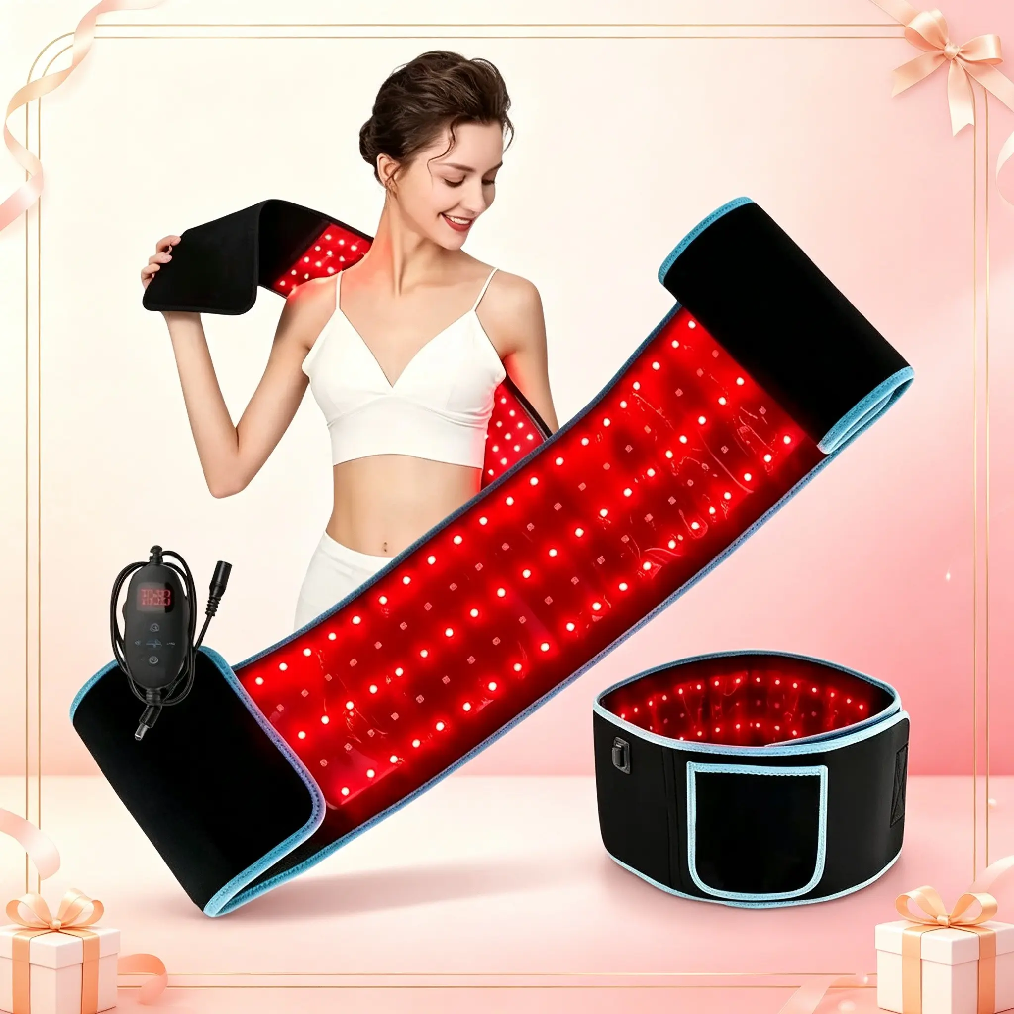 Light & Infrared LED Wrap Belt, Heating Waist Belt for Pain Relief, Massager for Muscle & Back Relaxation, Waist Massager