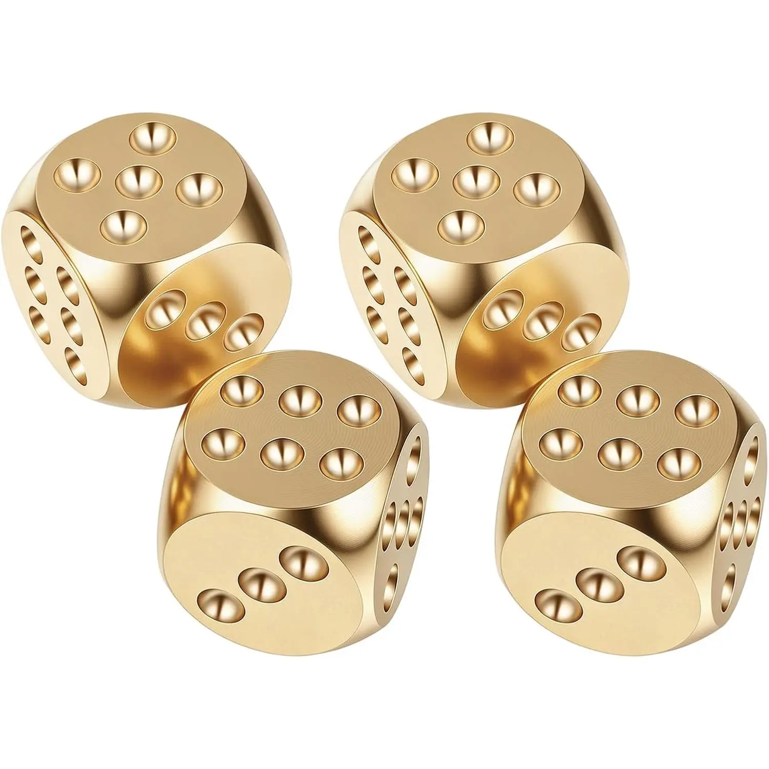 4 Pcs Solid Brass Dice Copper Gold Dice Set, Heavy Metal Dices Brass Game Toy for Playing Mahjong and Entertainment