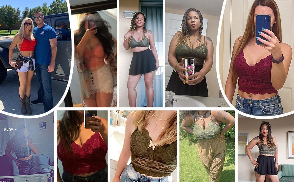 Imily Bela Women's Soft Casual Lace Crochet Spaghetti Strap Cami Crop Top Camisole